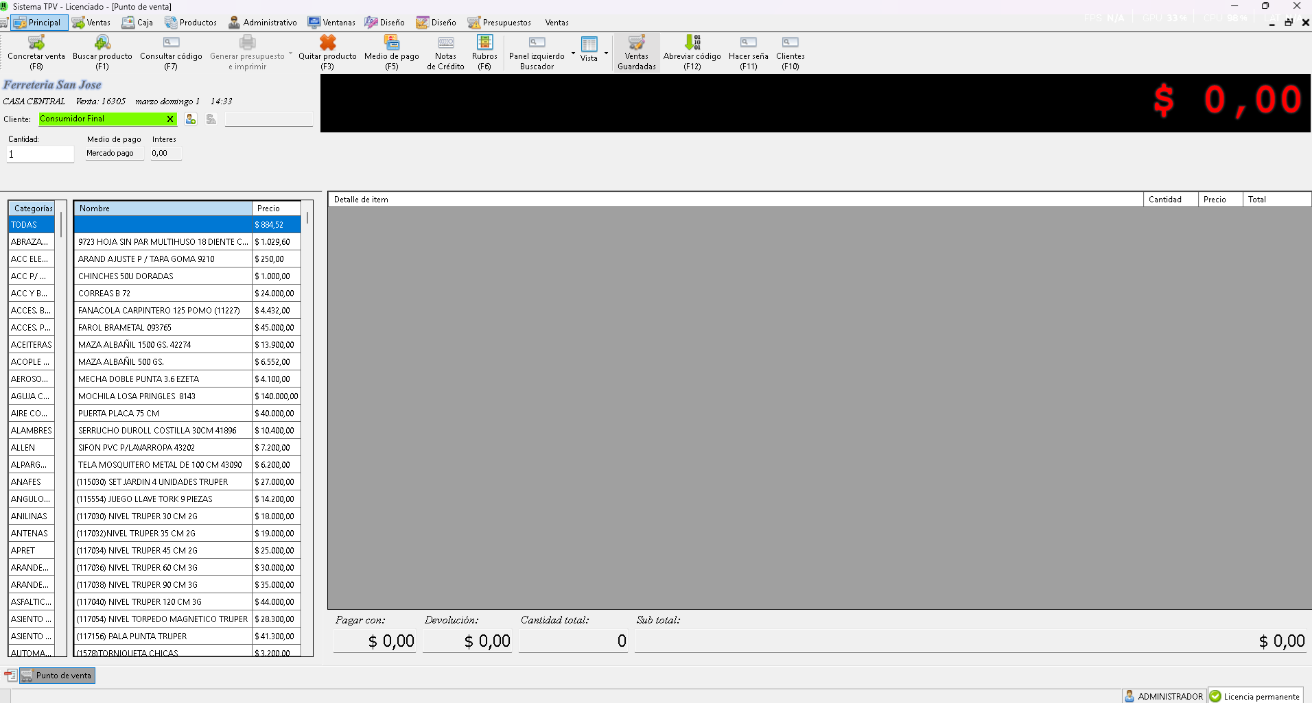 Sistema TPV — Pantalla de ventas